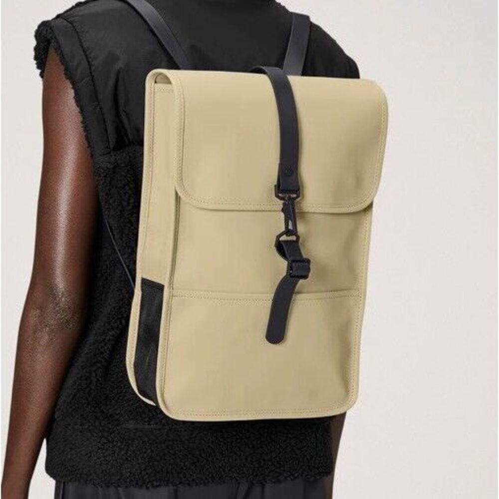 Rains Waterproof Backpack Rucksack Straw/Yellow Laptop External Phone Pocket New